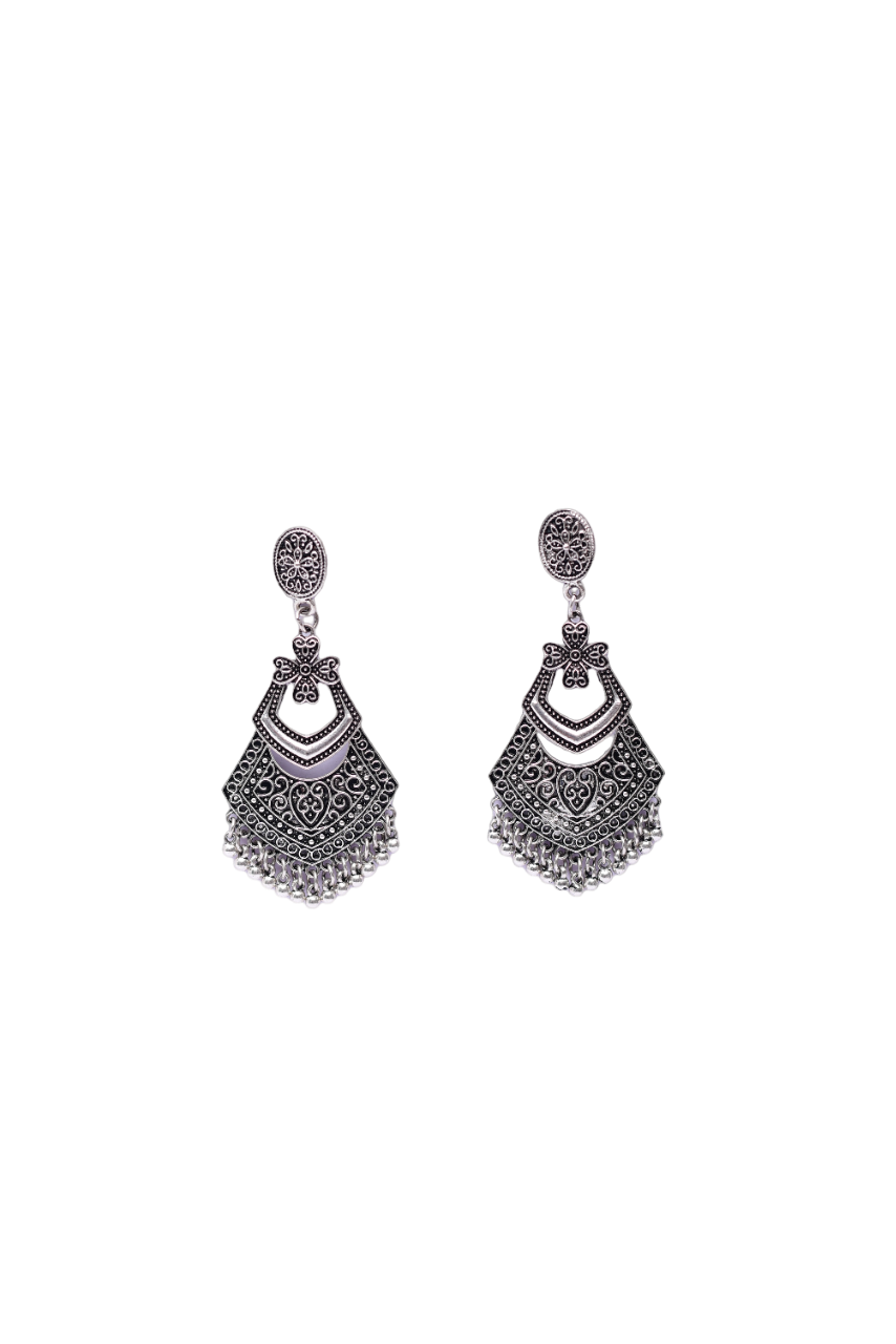 Namokriti Antique Silver Boho Drop Earrings – Elegant Ethnic Statement Jewelry